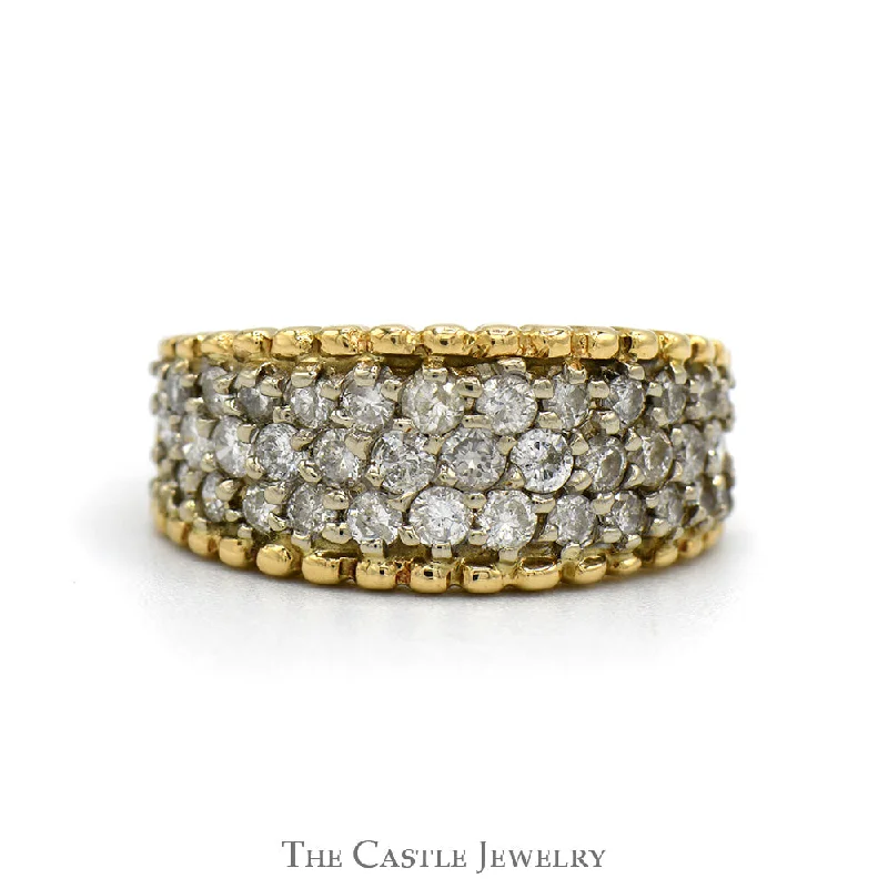 Gorgeous Wedding Band-3/4cttw Diamond Cluster Band with Beaded Edges in 14k Yellow Gold