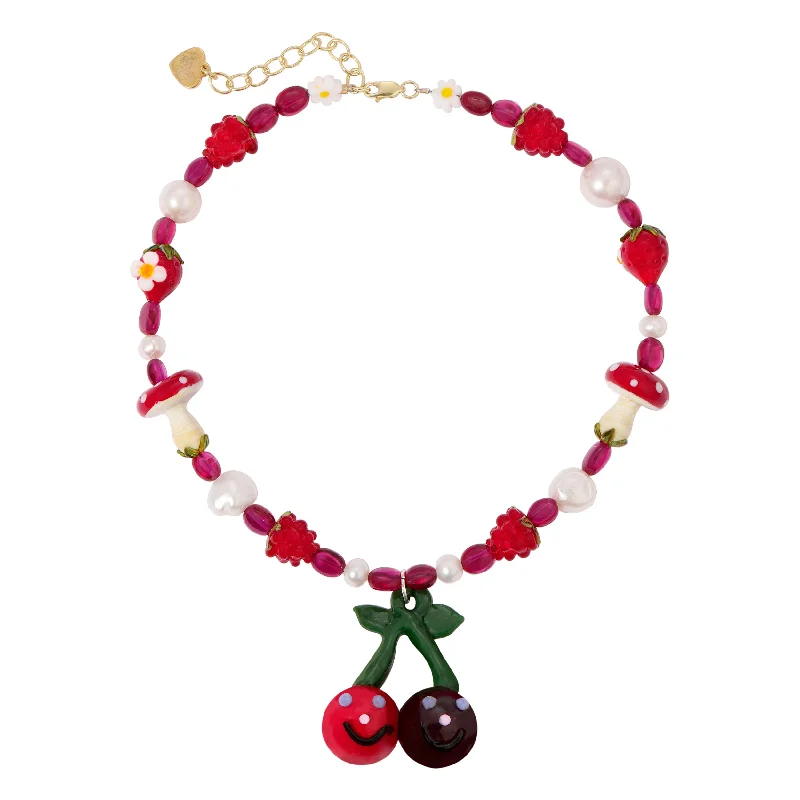 Silver Chain Necklace-Berry Cherry