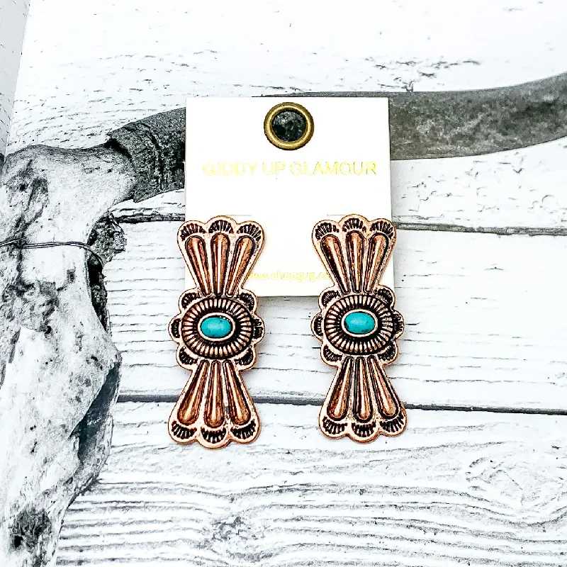 Gold Hoop Earrings-Lucky Break Butterfly Concho Earrings in Copper Tone with Faux Turquoise Stone