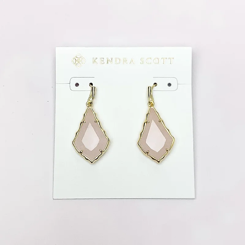 Luxury Bridal Earrings-Kendra Scott | Small Faceted Alex Gold Drop Earrings in Rose Quartz