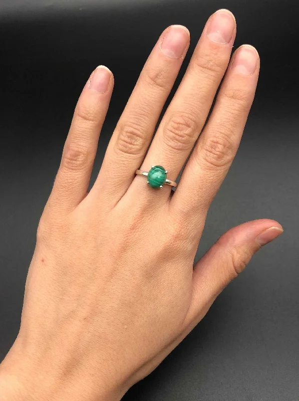 Sparkling Gold Engagement Ring-Malachite Ring - Green Oval Ring - Natural Vintage Ring