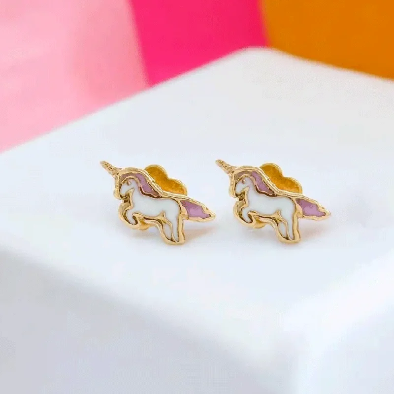 Long Silver Necklace-Tiny Kid's Unicorn Earrings, Thailand