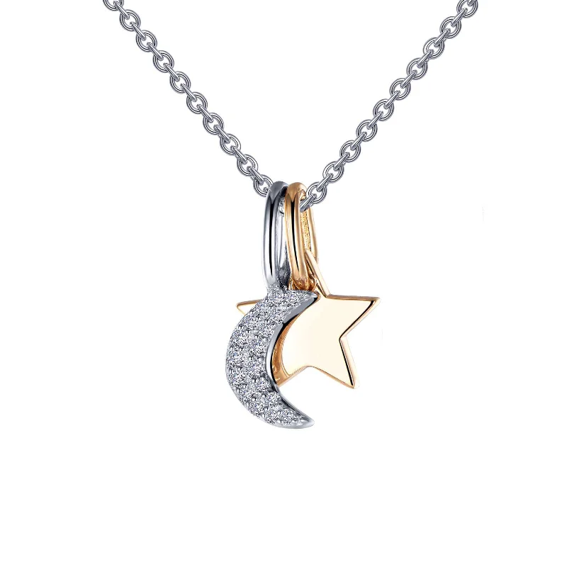 Handmade Wedding Necklace-Lafonn Simulated Diamond Moon & Star Shadow Charm Necklace P0220CLT20