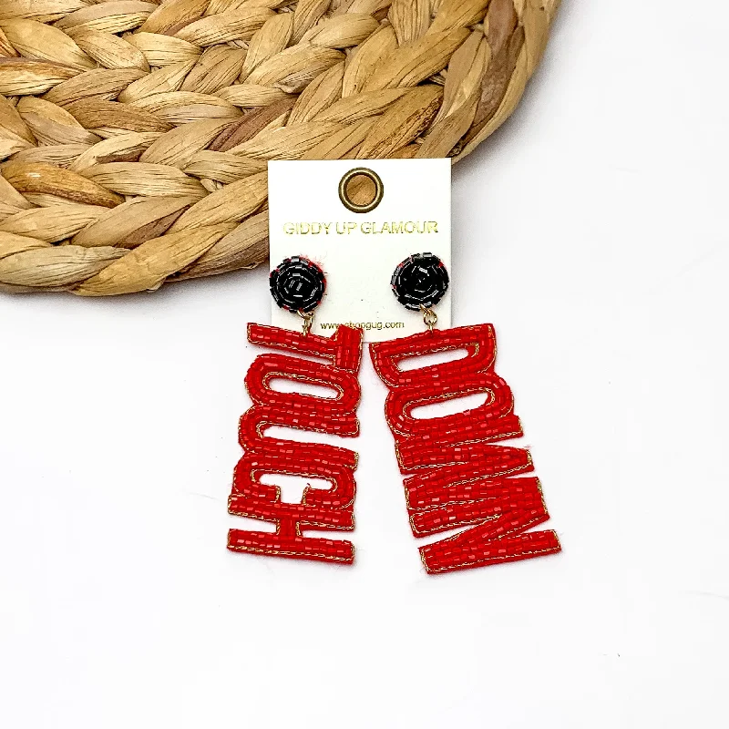 Chic Bridal Earrings-Beaded Touch Down Post Back Earrings in Red and Black