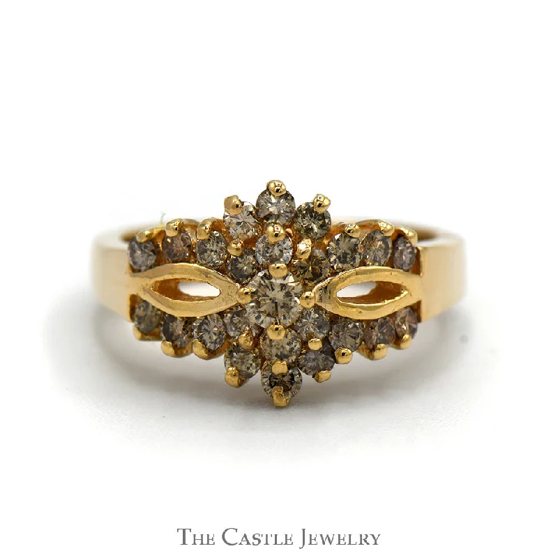 Luxury Engagement Ring Set-3/4cttw Cocoa Diamond Cluster Ring with Open Design in 14k Yellow Gold