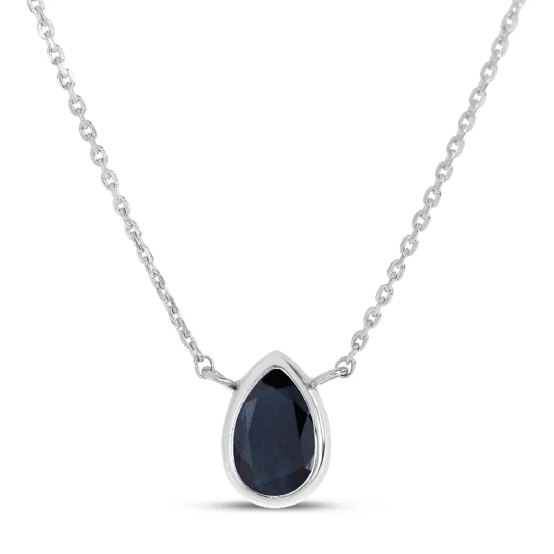 Gold Chain Necklace for Women-14K White Gold 6x4mm Pear Shaped Sapphire Birthstone Necklace