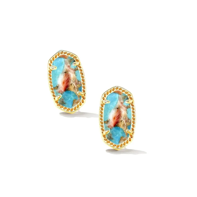 Chic Dangle Earrings-Kendra Scott | Ellie Gold Stud Earrings in Bronze Veined Turquoise Red Oyster