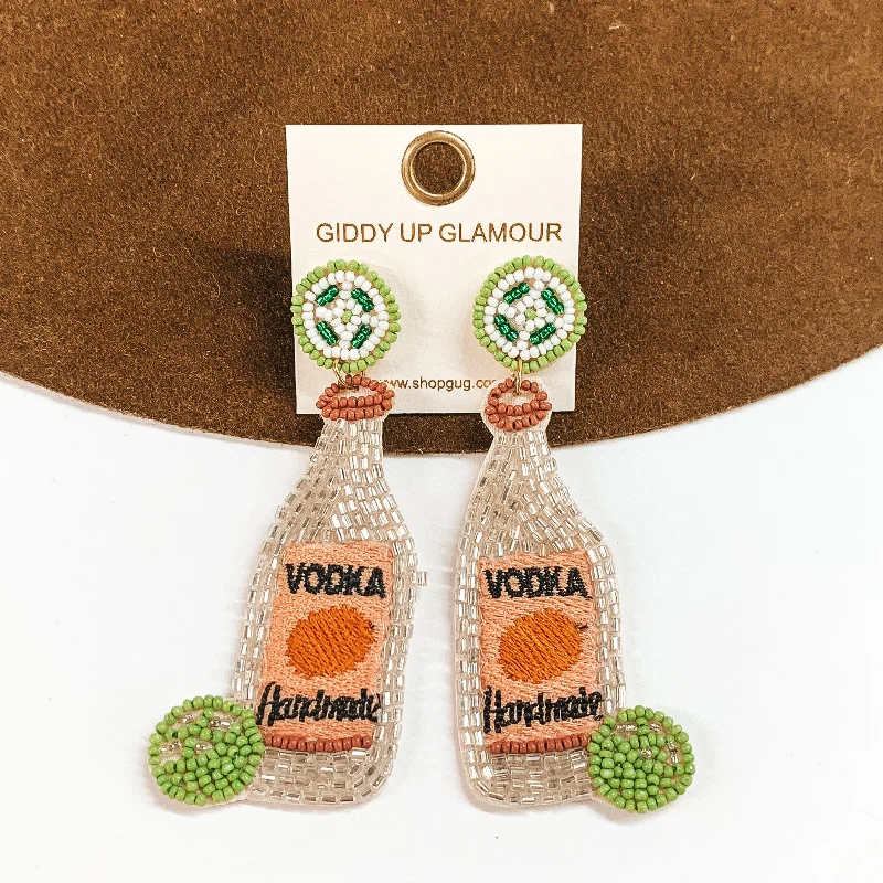 Gemstone Hoop Earrings-Beaded Vodka Bottle with a Lime in Silver