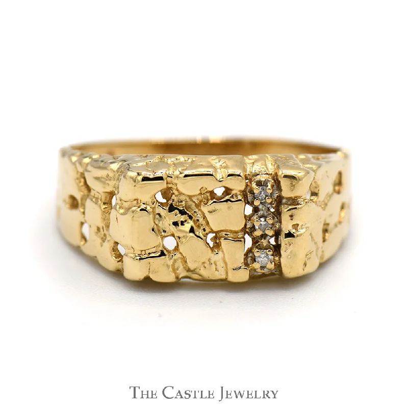 Custom Engagement Ring for Bride-Diamond Accented Nugget Designed Ring in 10k Yellow Gold