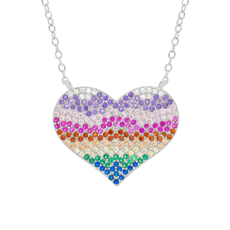 Vintage Gold Necklace-Rainbow CZ Pave Heart Necklace