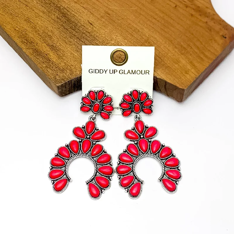 Chic Hoop Earrings-Western Naja Earrings in Silver Tone with Red Stones