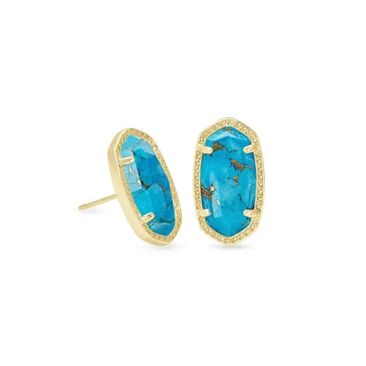 Elegant Earrings for Special Occasions-Kendra Scott | Ellie Gold Stud Earrings in Bronze Veined Turquoise Magnesite