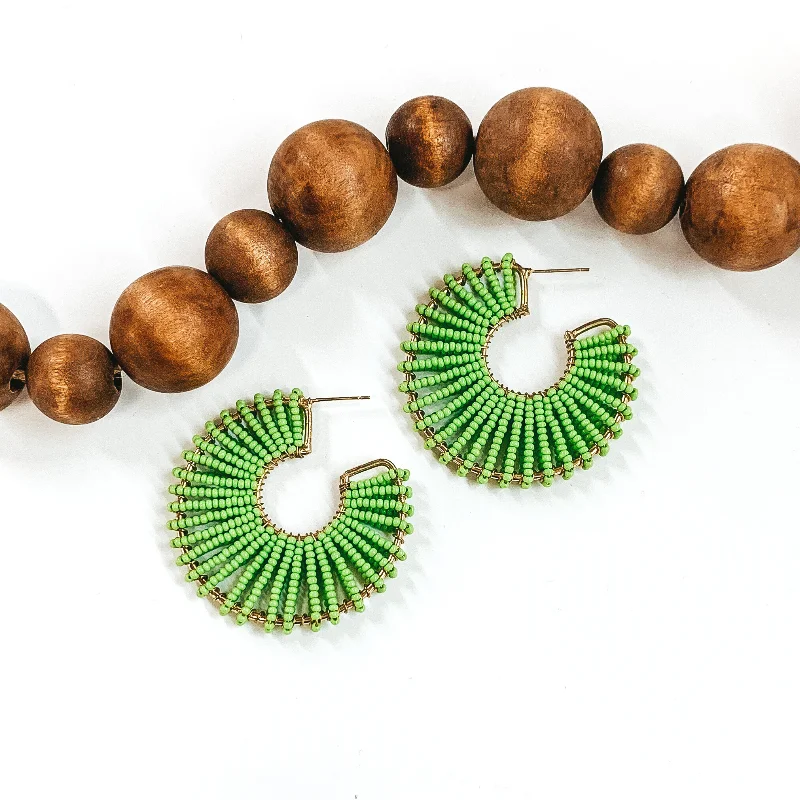 Classic Gold Earrings-Island Beauty Beaded Hoop Earrings in Lime Green