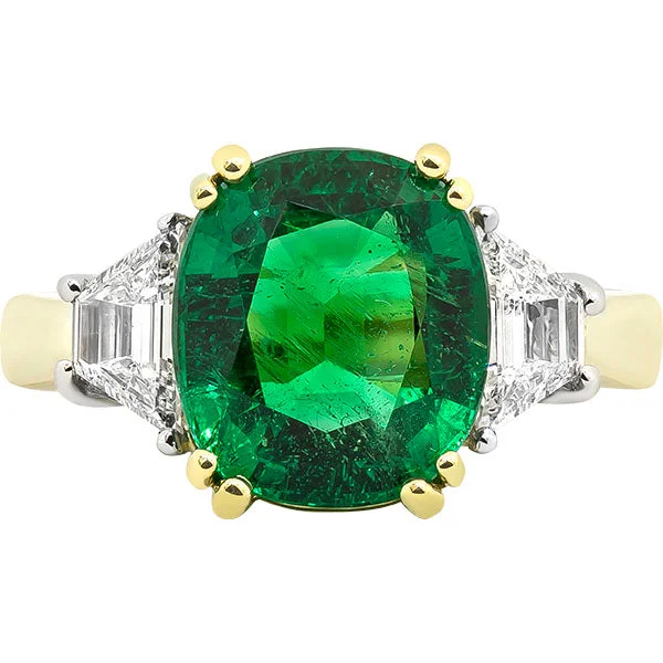 Unique Wedding Ring Set for Bride-Gems of Distinction Collection's Platinum & 18k Yellow Gold 3.92ct Emerald & .60ctw Diamond Ring