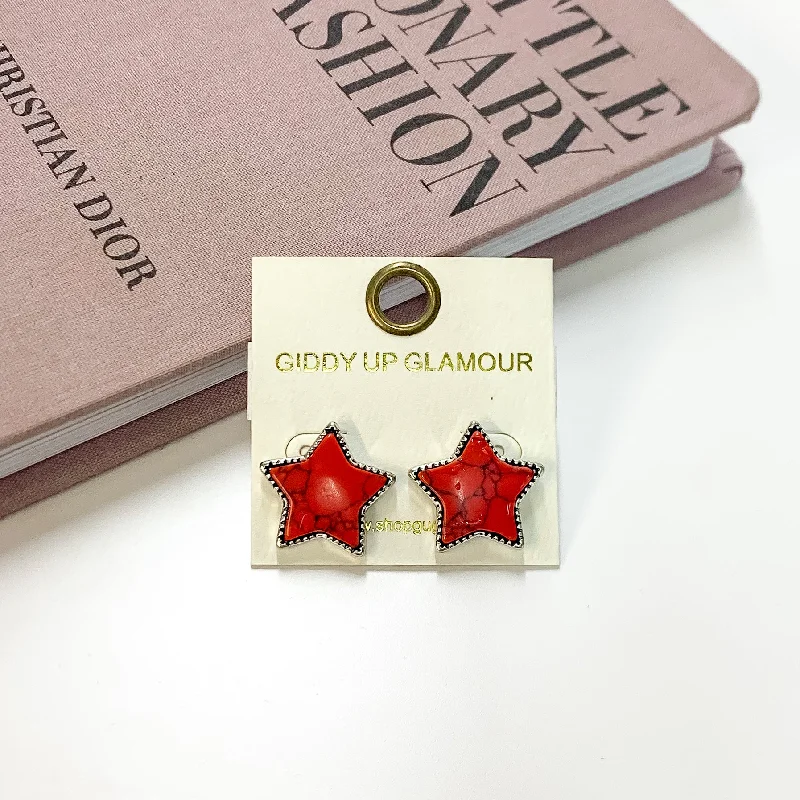 Birthstone Earrings for December-Western Star Faux Stone Post Earrings in Red