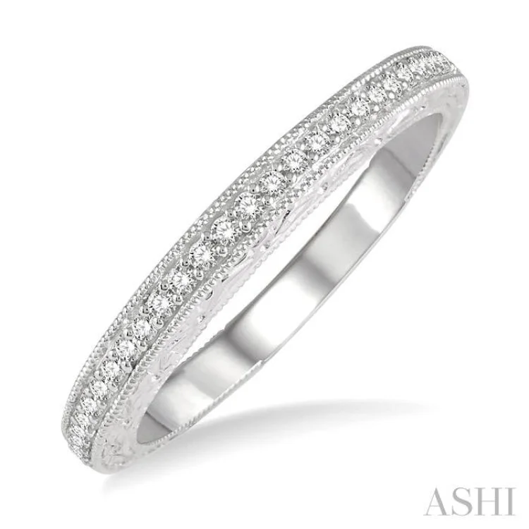 Luxury Wedding Band-1/6 ctw Engraved Round Cut Diamond Wedding Band in 14K White Gold