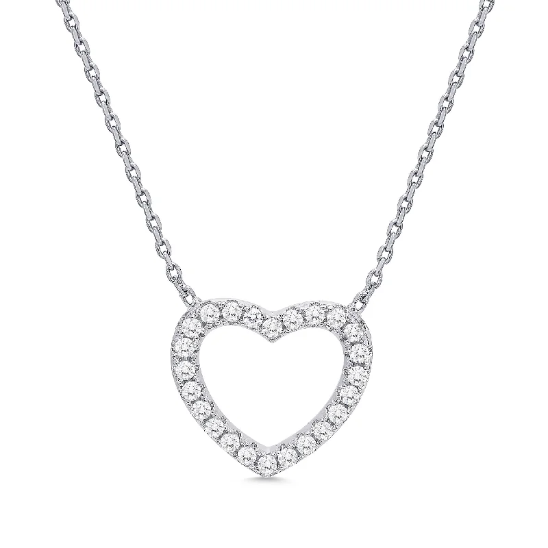 Wedding Necklace with Diamonds-Open Heart CZ Necklace in Sterling Silver