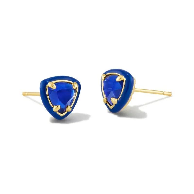 Colorful Drop Earrings-Kendra Scott | Arden Gold Enamel Framed Stud Earrings in Cobalt Illusion