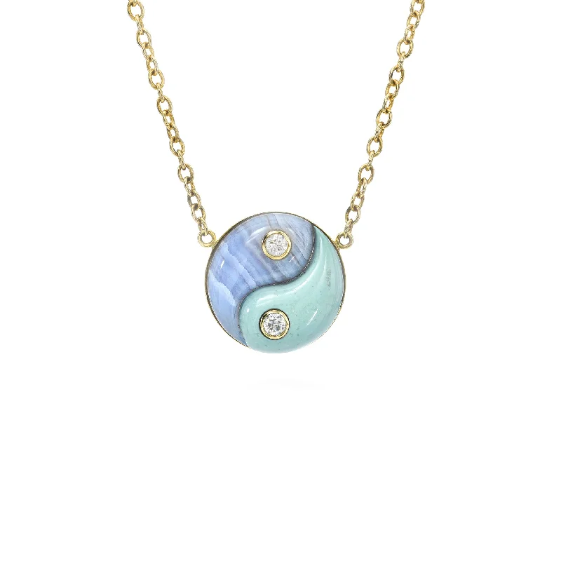 Customizable Heart Necklace-Blue Lace Agate and Turquoise Yin Yang Necklace