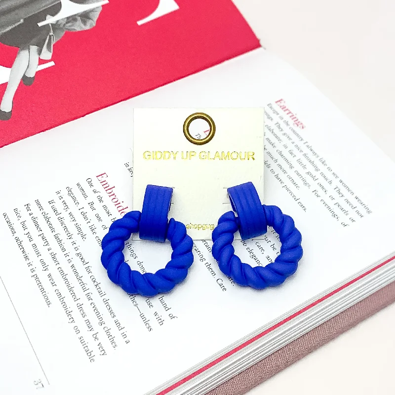 Pearl and Gold Earrings-Made to Party Twisted Circle Earrings in Royal Blue