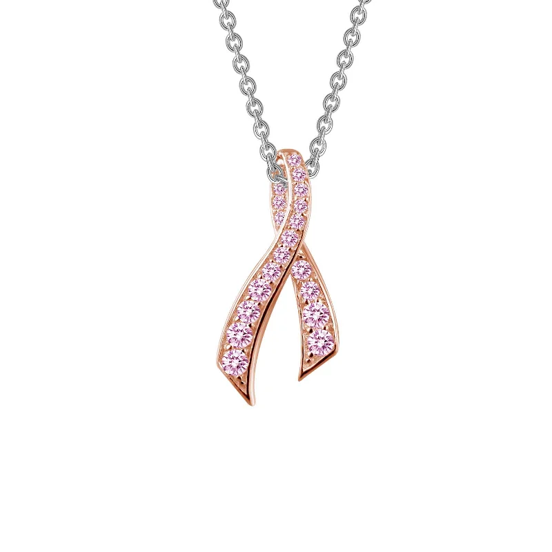 Trendy Necklace for Teens-Lafonn Simulated Diamond Pink Ribbon Necklace P0172CPP18