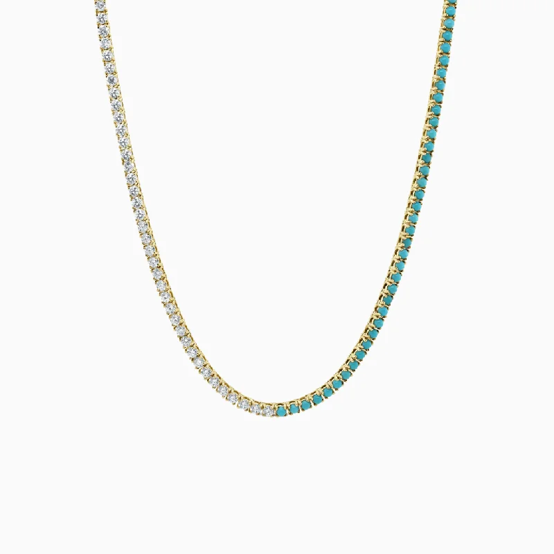 Handmade Wedding Necklace-Gold Diamond & Turquoise Tennis Necklace