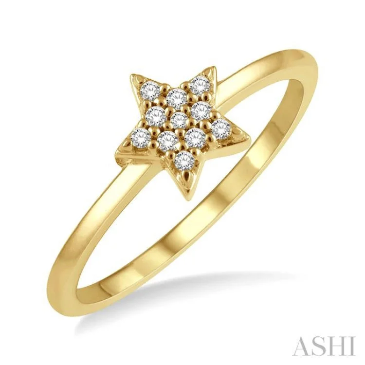 Rose Gold Engagement Ring-1/10 Ctw Star Round Cut Diamond Petite Fashion Ring in 10K Yellow Gold