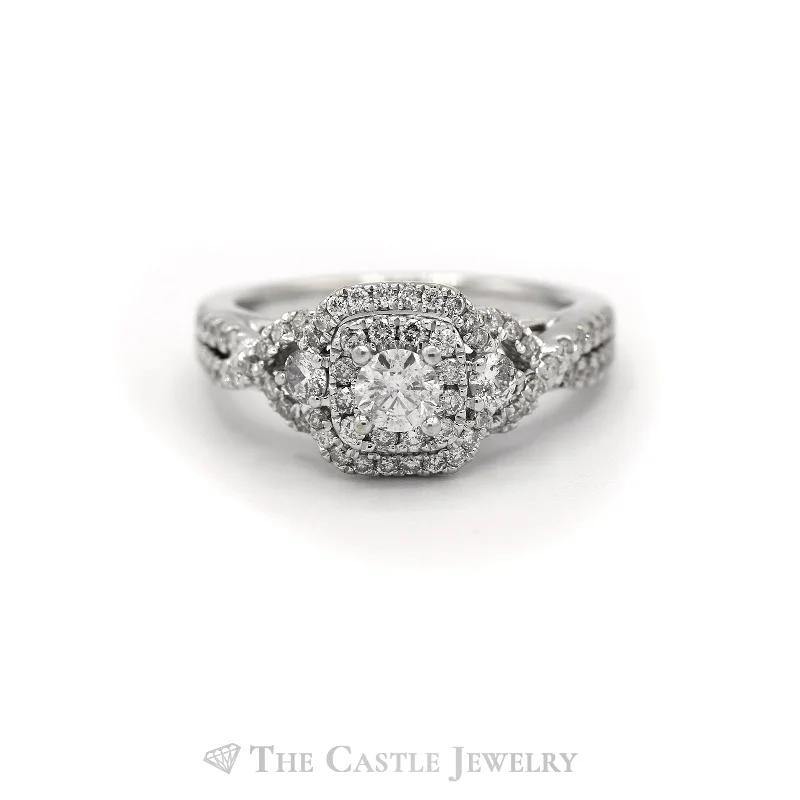 Promise Ring with Diamond-1cttw Diamond Engagement Ring with Double Halo & Accents in 14k White Gold