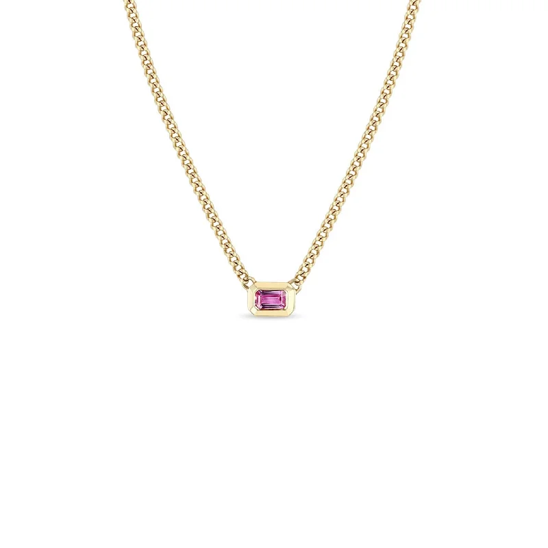 Stunning Crystal Necklace-Bezel Set Pink Sapphire Necklace