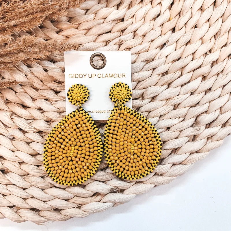 Cute Animal Earrings-Crystal Beaded Circle Post Earrings with Large Teardrop Dangle in Yellow