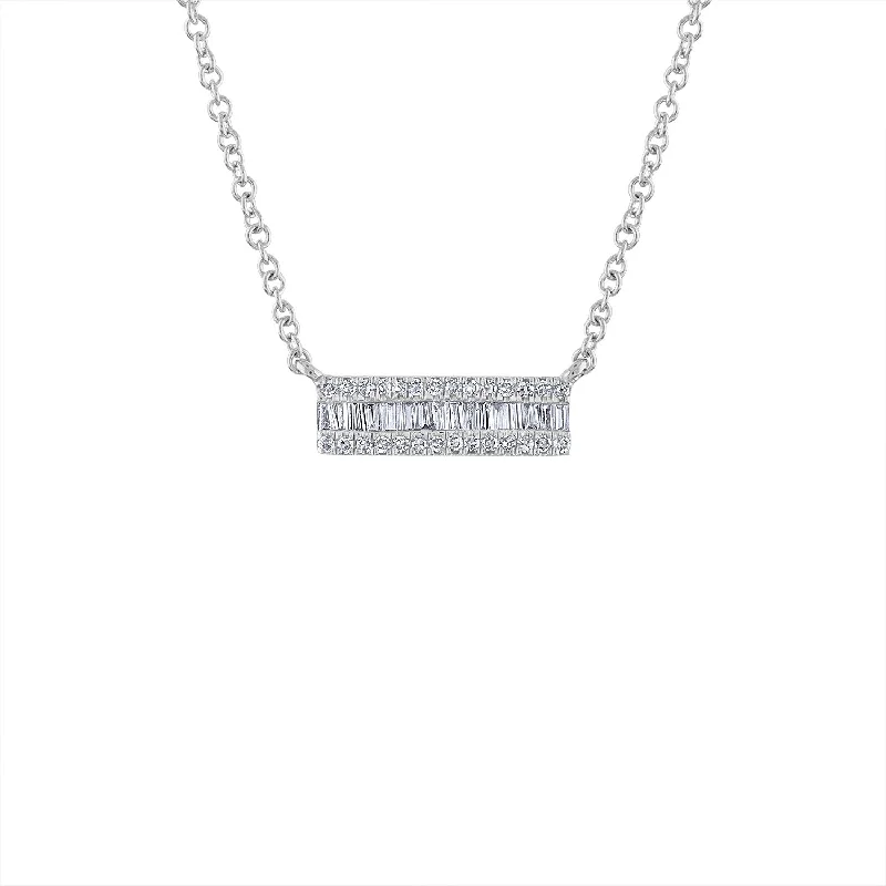 Personalized Name Necklace for Brides-14KT GOLD SMALL DIAMOND BAGUETTE BAR NECKLACE