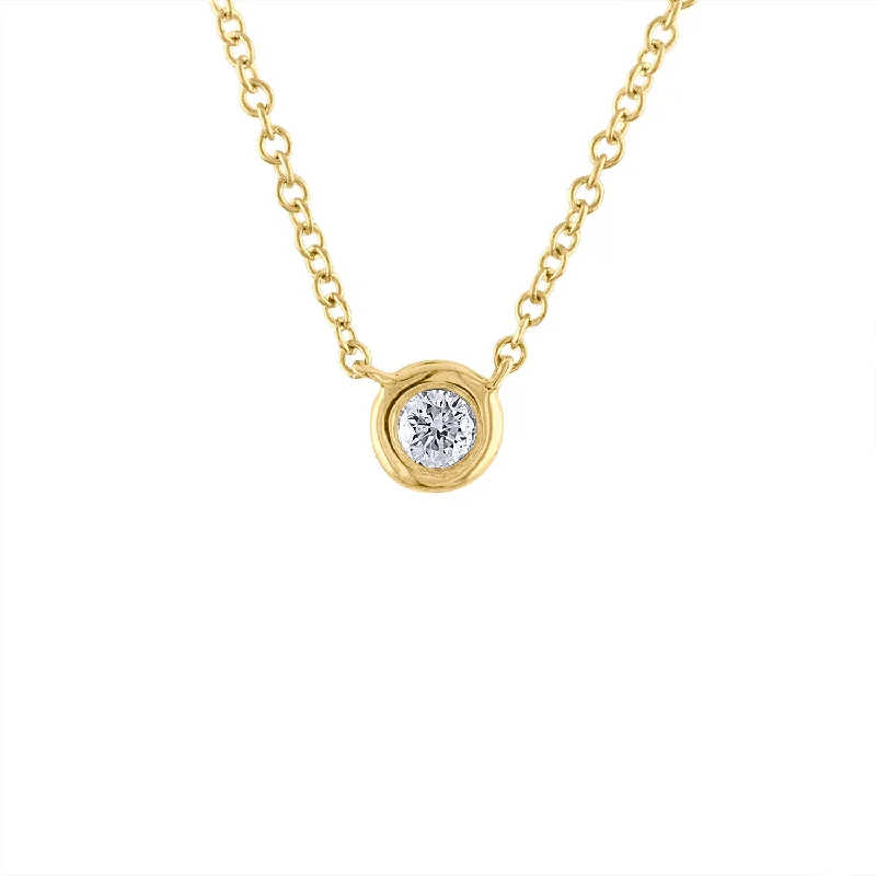 Custom Diamond Necklace-14KT GOLD DIAMOND SINGLE BEZEL SET NECKLACE