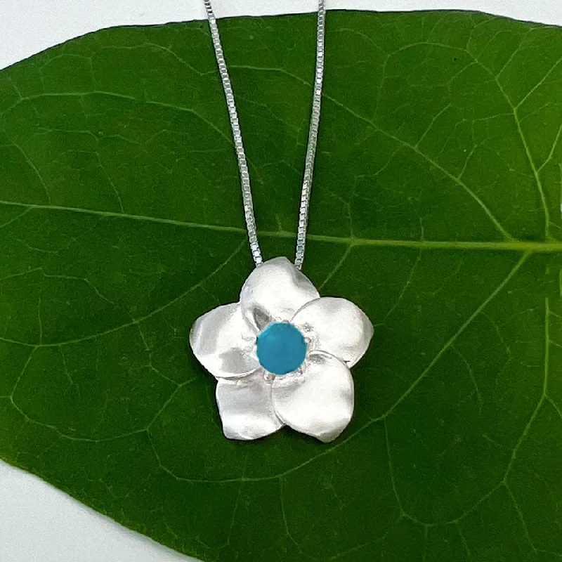 Custom Necklace with Initials-Turquoise Flower Necklace - Sterling Silver, Indonesia