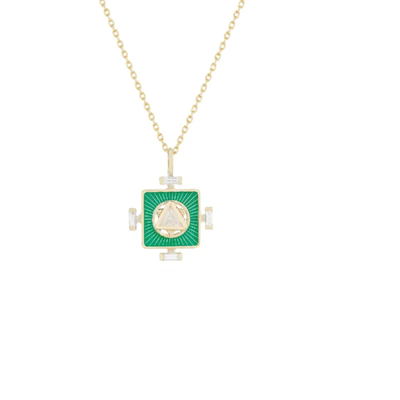 Long Gold Necklace-Green Yantra Heart Chakra Pendant Necklace