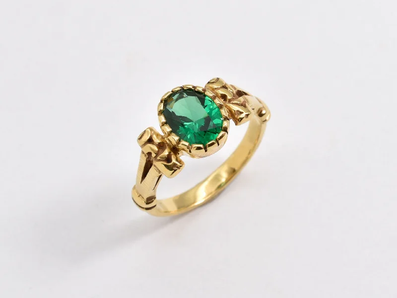 Antique Style Engagement Ring-Gold Emerald Ring - Green Tribal Ring - Emerald Vintage Ring