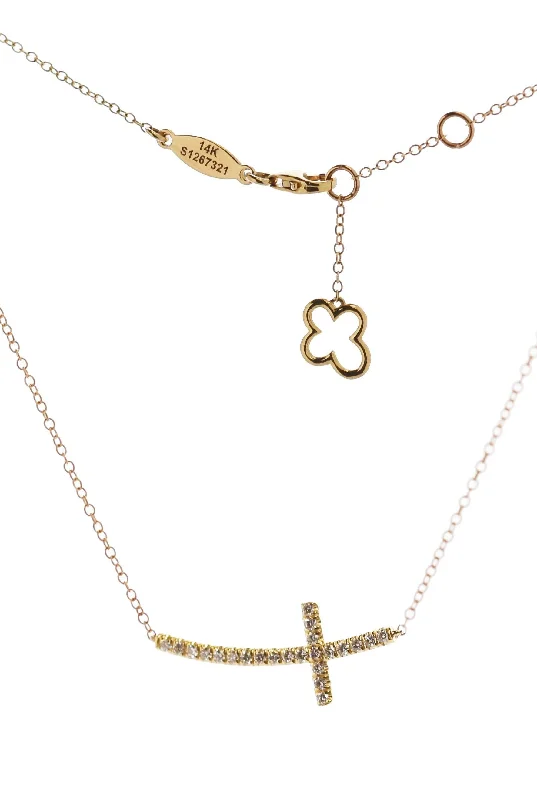 Gold Necklace with Ruby-14K Yellow Gold Curved Sideways Cross Necklace SKU: 57201