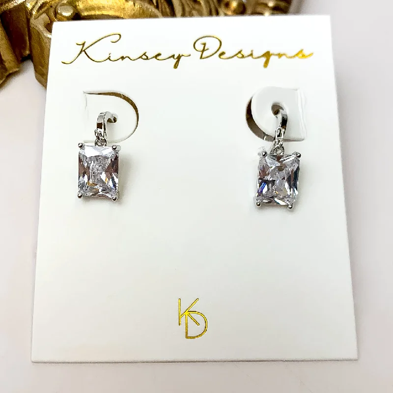 Statement Earrings for Evening-Kinsey Designs | Prism Huggie Silver Earrings with CZ Crystals