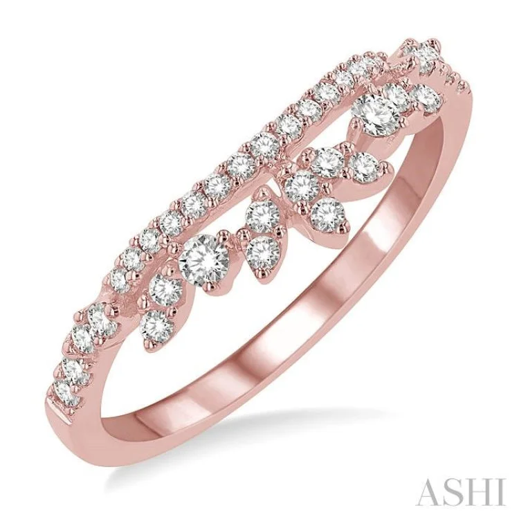 Rose Gold Wedding Ring Set-1/3 ctw Alternating Marquise and Circular Mount Round Cut Diamond Curved Band in 14K Rose Gold