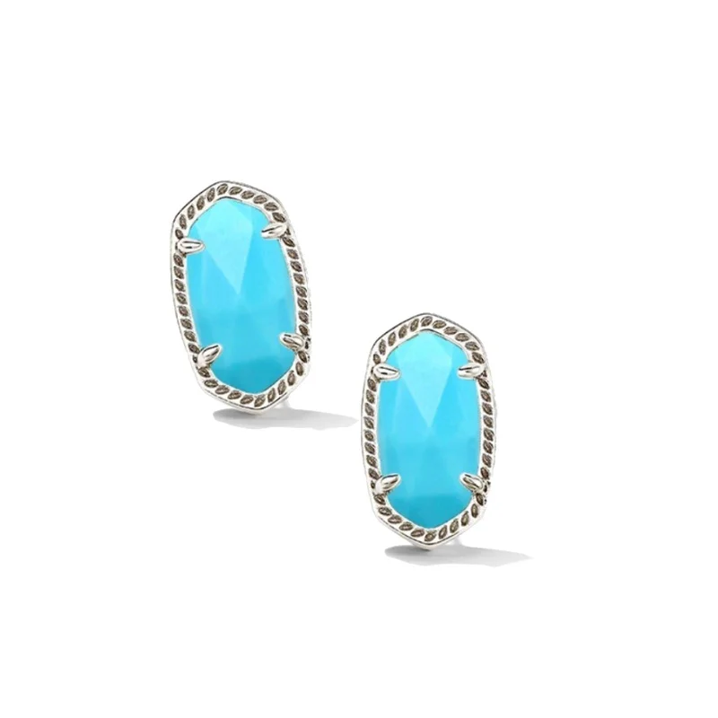 Elegant Gemstone Stud Earrings-Kendra Scott | Ellie Silver Stud Earrings in Variegated Turquoise Magnesite