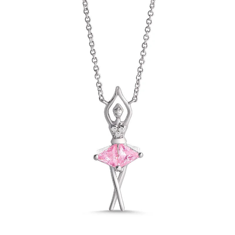 Wedding Jewelry Necklace for Bride-Pink & White CZ Ballerina Necklace in Sterling Silver