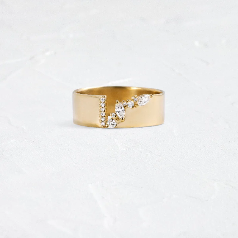 Elegant Rose Gold Engagement Ring-Fractured Cigar Band