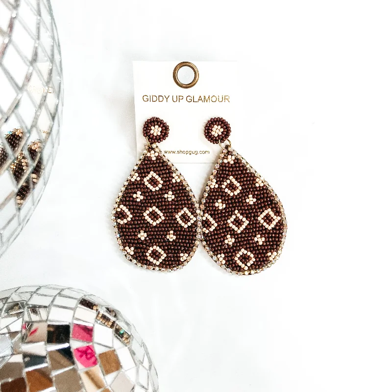 Pearl and Gold Earrings-Designer Lifestyle Seedbead Teardrop Earrings in Brown