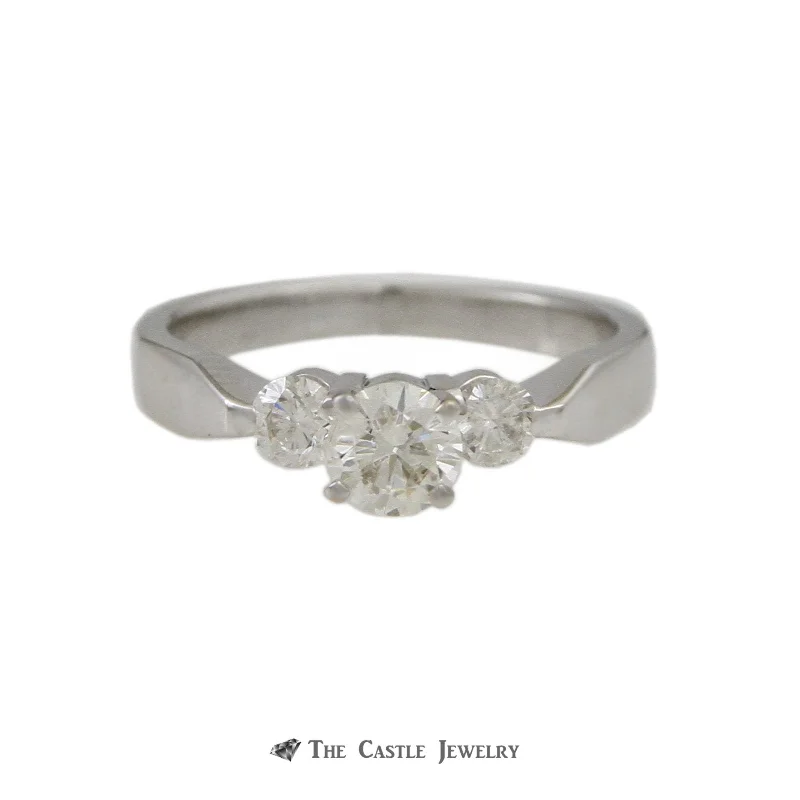 Platinum Wedding Ring-Round Brilliant Cut .35ct Diamond Engagement Ring w/ Round Diamond on Each Side