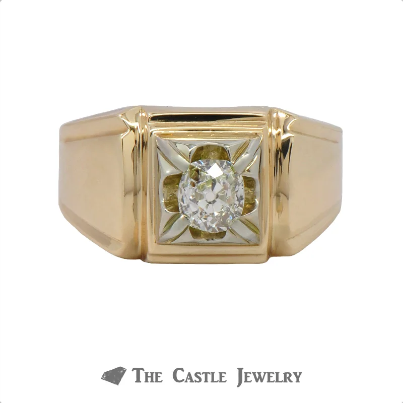 Promise Ring with Diamond-.50 Carat Old Mine Cut Gent's Diamond Ring In 14k Yellow Gold