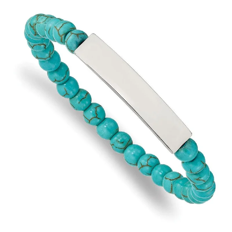 Women’s Designer Bracelet-Stainless Steel Polished Reconstructed Turquoise Stretch ID Bracelet