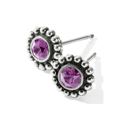 Elegant Gemstone Stud Earrings-Brighton | Silver Tone Twinkle Mini Post Earrings in Amethyst