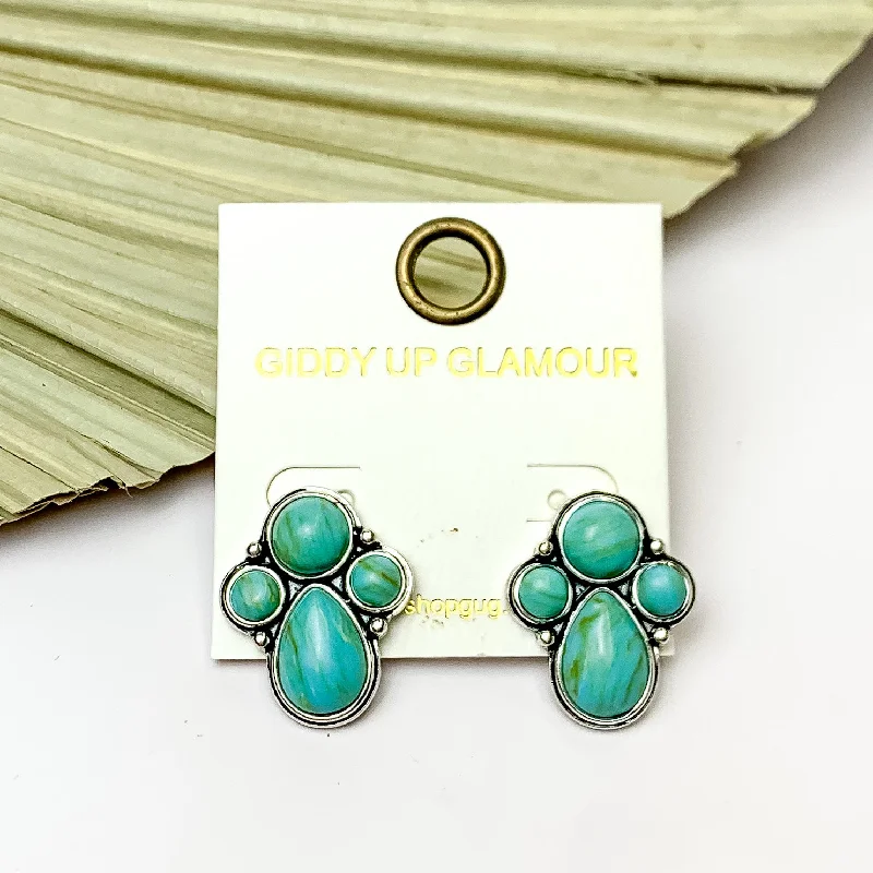 Customizable Wedding Earrings-Silver Tone Cluster Stone Earrings in Turquoise Green