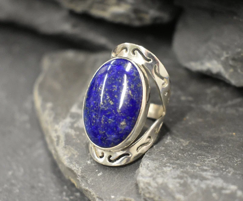 Classic Sapphire Engagement Ring-Lapis Ring - Large Blue Ring - Vintage Statement Ring