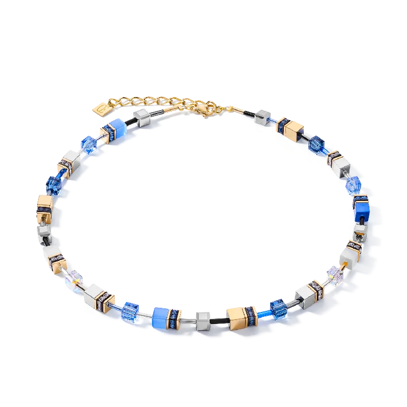 Rose Gold Necklace for Women-GeoCUBE® Necklace blue-gold