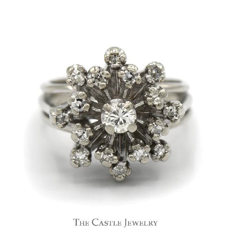 Birthstone Engagement Ring-1/2cttw Flower Shaped Diamond Cluster Ring in 14k White Gold